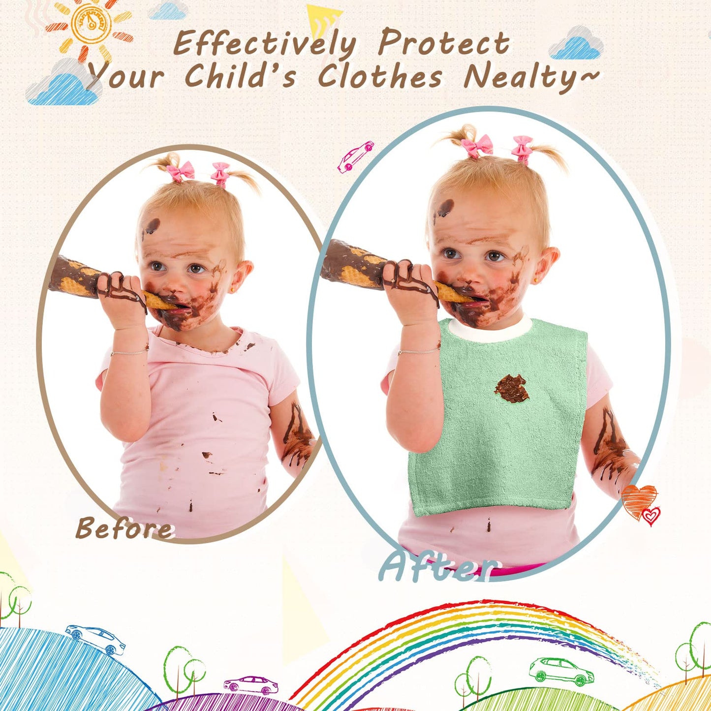 6 Pcs Pullover Baby Bibs Cotton Terry Toddler Absorbent Infant For Feeding And Drooling Towel Slip On Bib(Fresh Color)