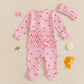 Ayalinggo Valentines Baby Girl Outfit Bowknot Heart Footie Romper Long Sleeve Onesie Newborn Christmas Clothes (Pink Bowknot, 3-