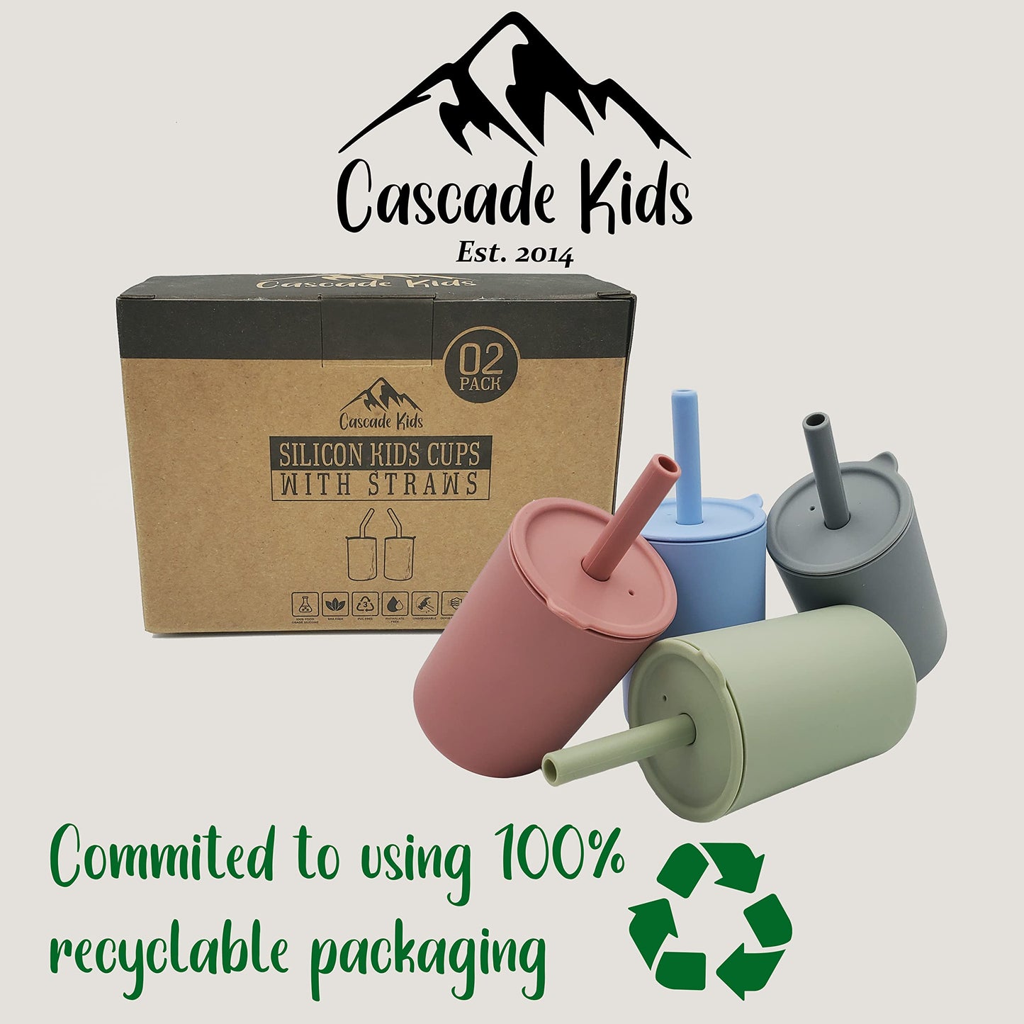 Cascade Kids Silicone Toddler Smoothie Cups with Straw, Unbreakable Training Cup with Straw for Babies and Toddlers for less mes