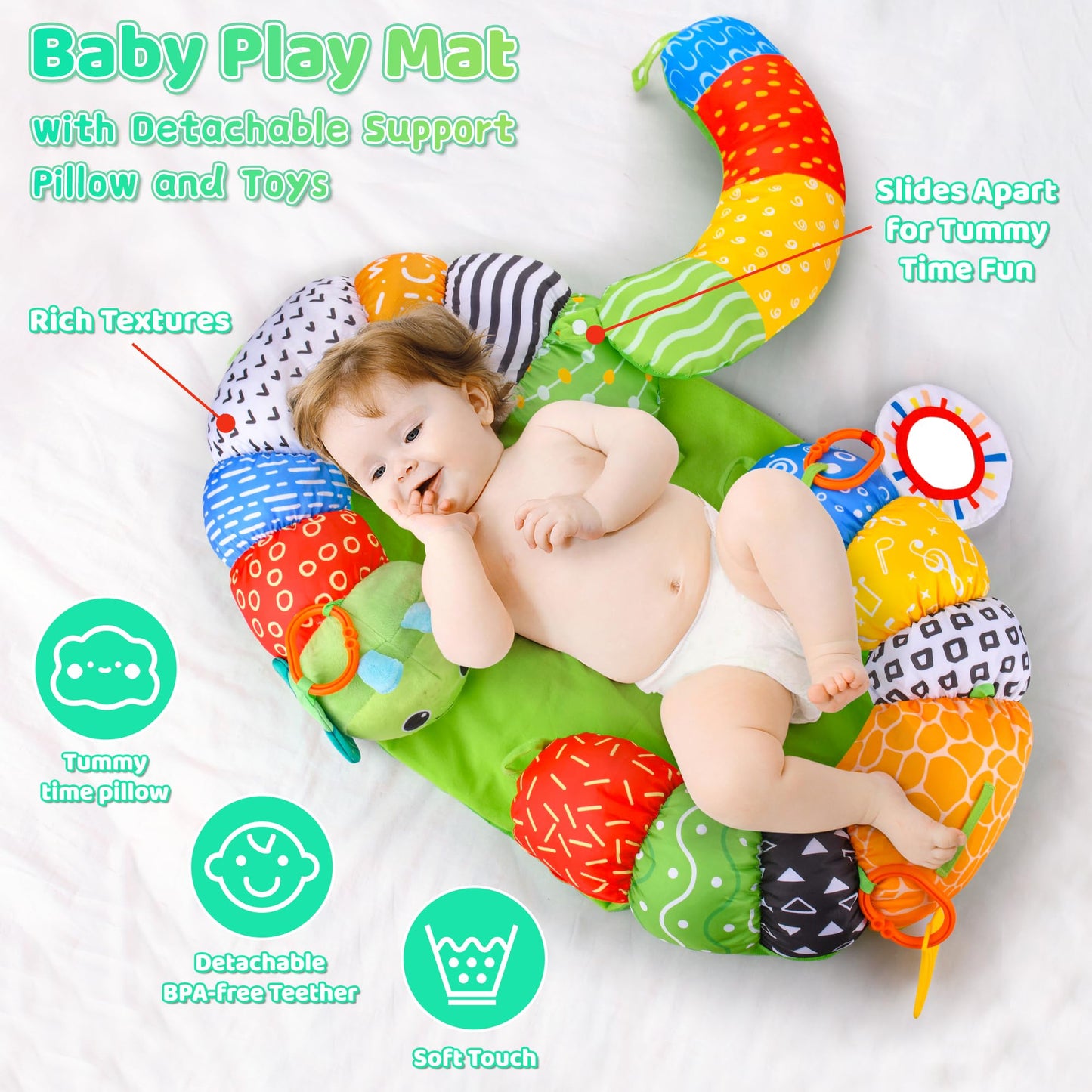 Aranee 2-In-1 Tummy Time Mat & Seated Support Pillow Baby Toys 6-12 Months, Baby Tummy Time Toys Sit Me Up Floor Seat For Newbor