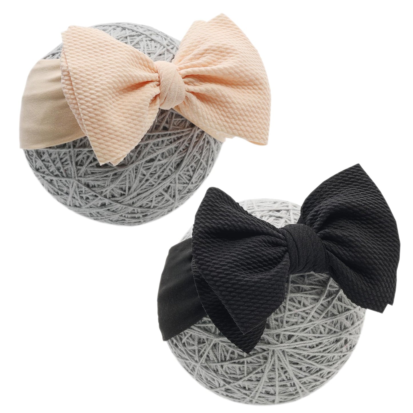 QFV Baby Girl Bows Newborn Headband 0-6 Months Infant Big Bows for Birthday/Baby Shower/Photography/Baby Gifts (Black&Beige)