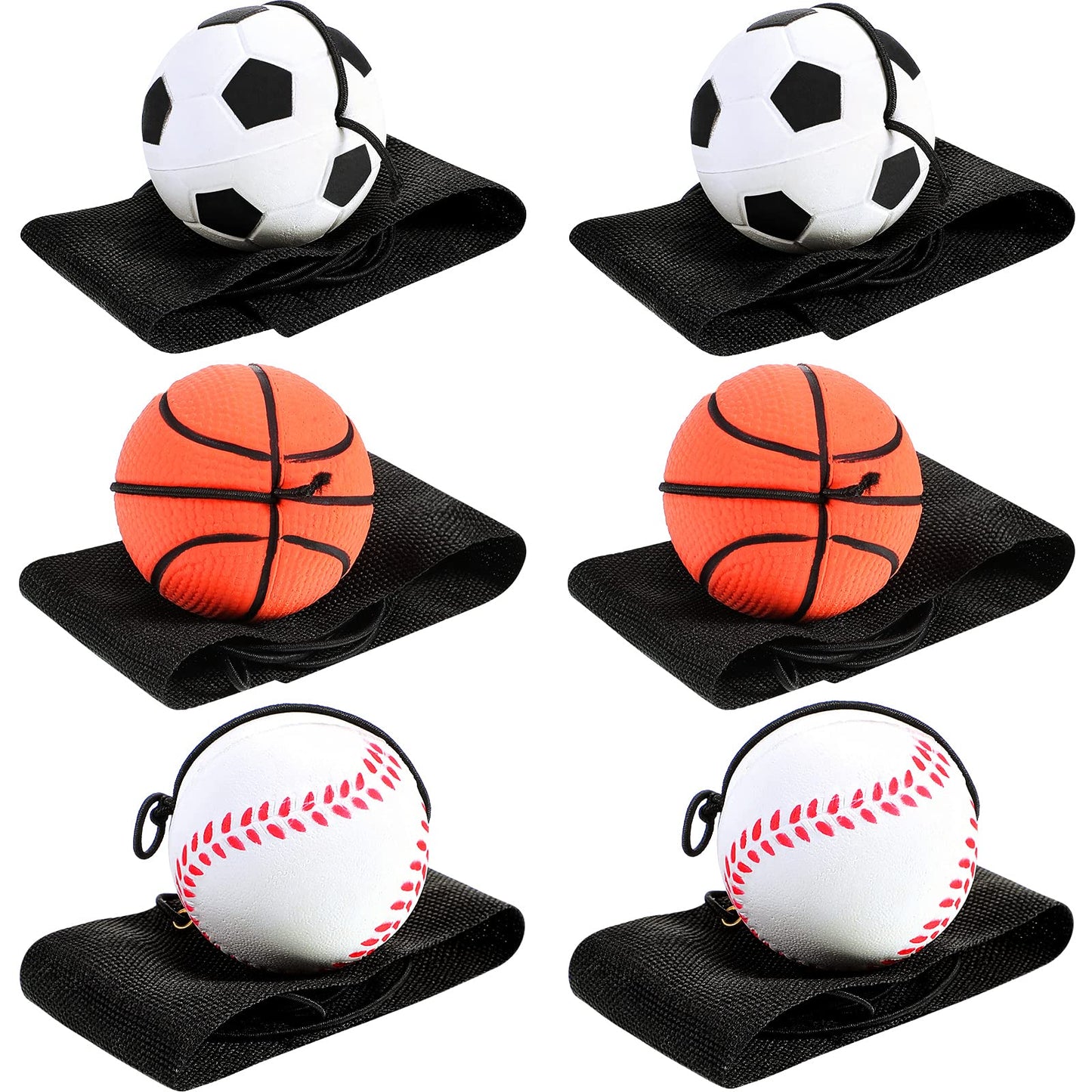 Skylety 6 Pieces 1.85 Inch Wrist Return Ball Sports Wrist Ball Includes Basketball, Baseball and Football on a String Rubber Reb
