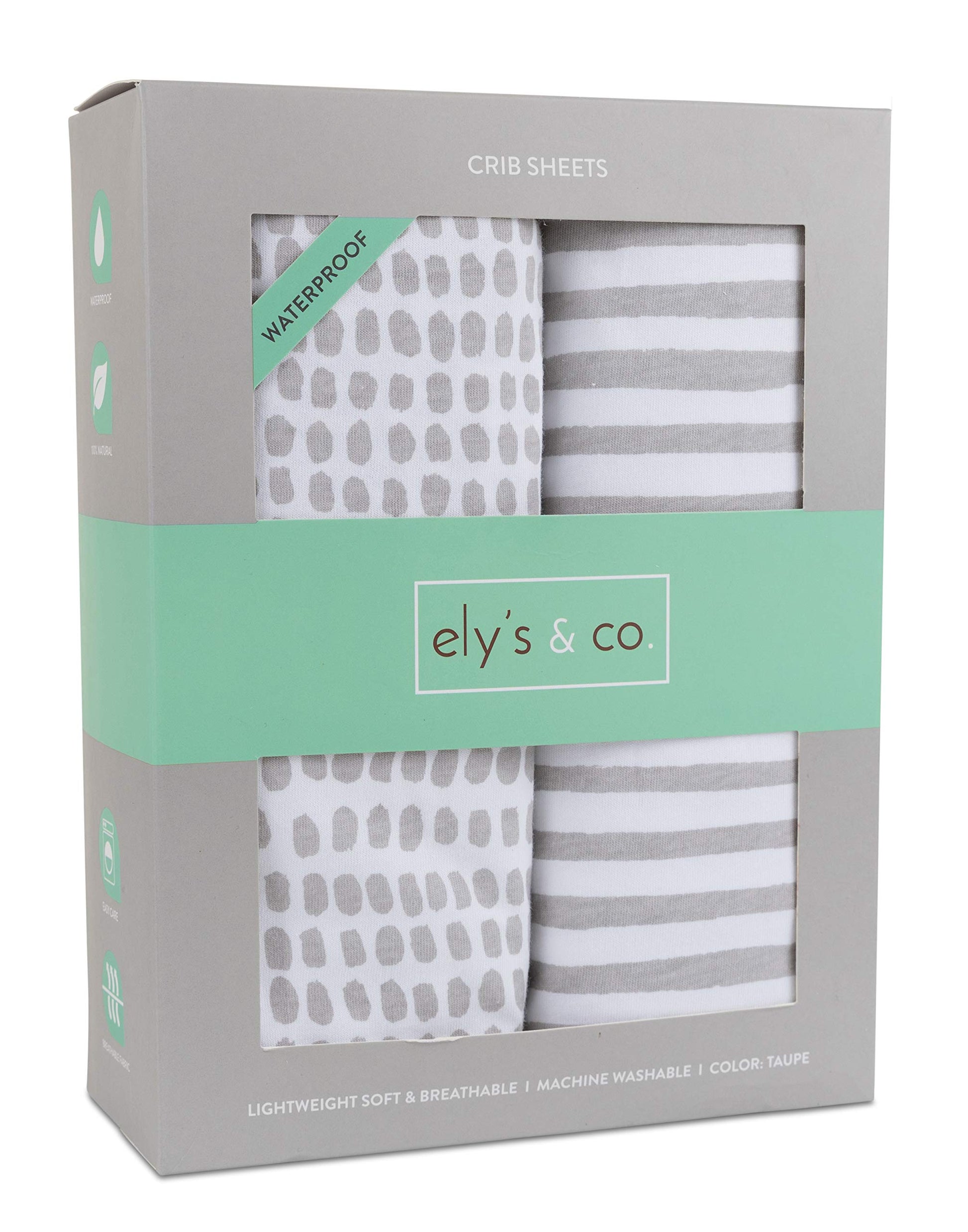 Elys & Co. Waterproof Crib Sheet/Toddler Bed Sheets - All-in-One Mattress Protector and Fitted Sheet - Soft Jersey Cotton, Grey 