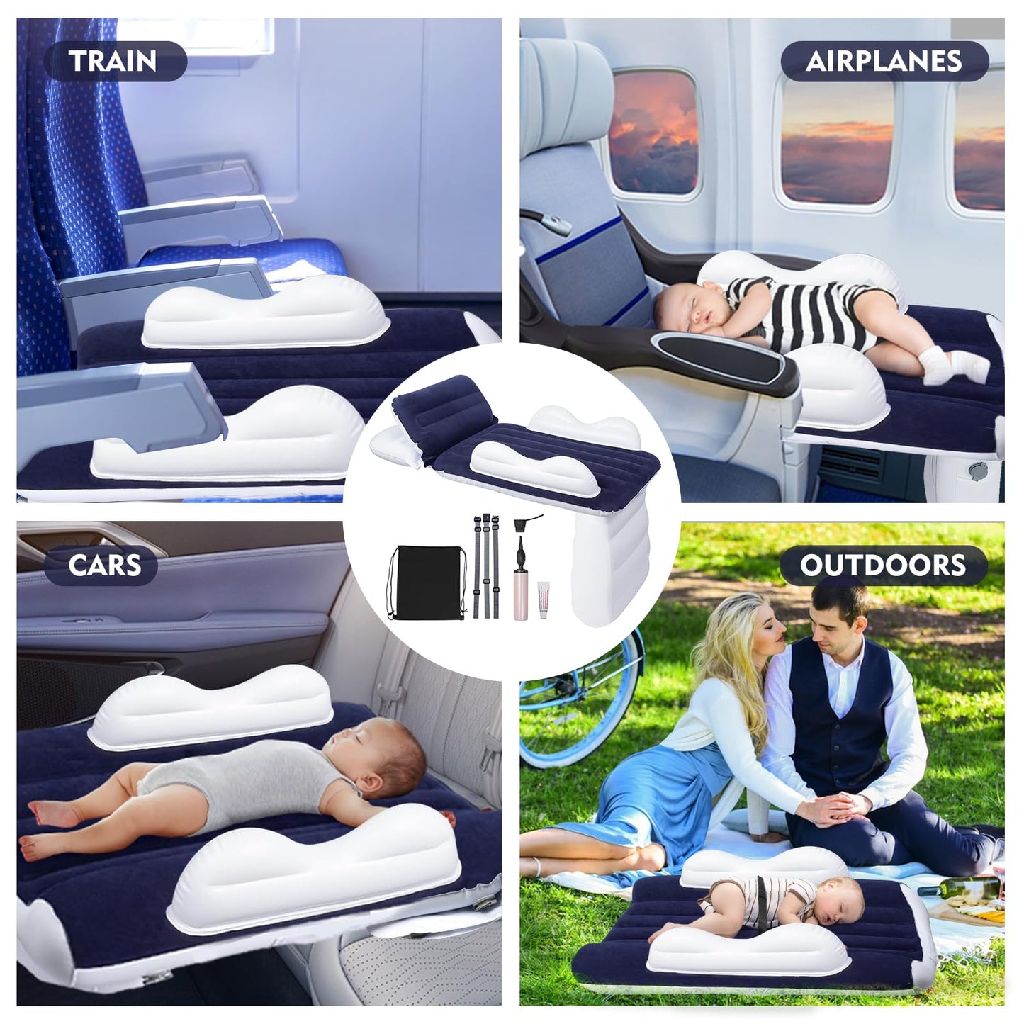 Singdur Inflatable Kid Airplane Bed,Airplane Travel Beds Kids 0-4 Years(Dark Blue),Inflatable Toddler Travel Bed With Pump,Seat