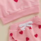Lamuusaa Toddler Baby Girl Valentines Day Outfit Little Valentine Ruffle Sweatshirt Heart Long Pants Headband Set 0-3T (Pink, 2-