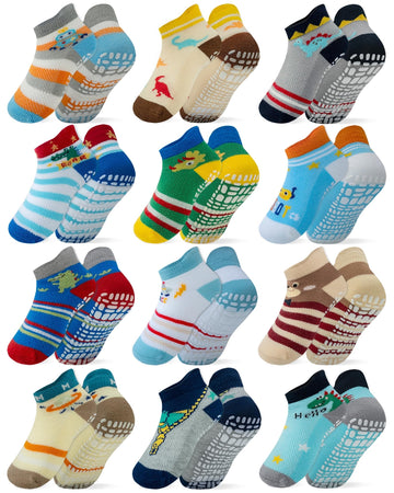Rative Ankle Anti Slip Non Skid Cotton Socks With Grips Grippers For 6-12 Month Babies Baby Infant Boy Boys Girls (6-12 Months,