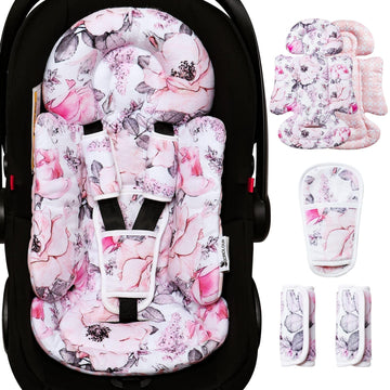 BOMOLOUR Infant Car Seat Insert, Enlarged Head Support for Baby Carseat, Reversible Newborn Insert with 3 Strap Covers, 2-in-1 B