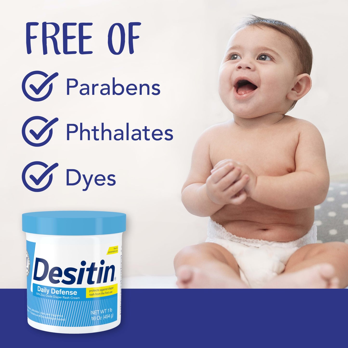 Desitin Daily Defense Baby Diaper Rash Cream With 13% Zinc Oxide, Barrier Cream To Treat, Relieve & Prevent Diaper Rash, Hypoall