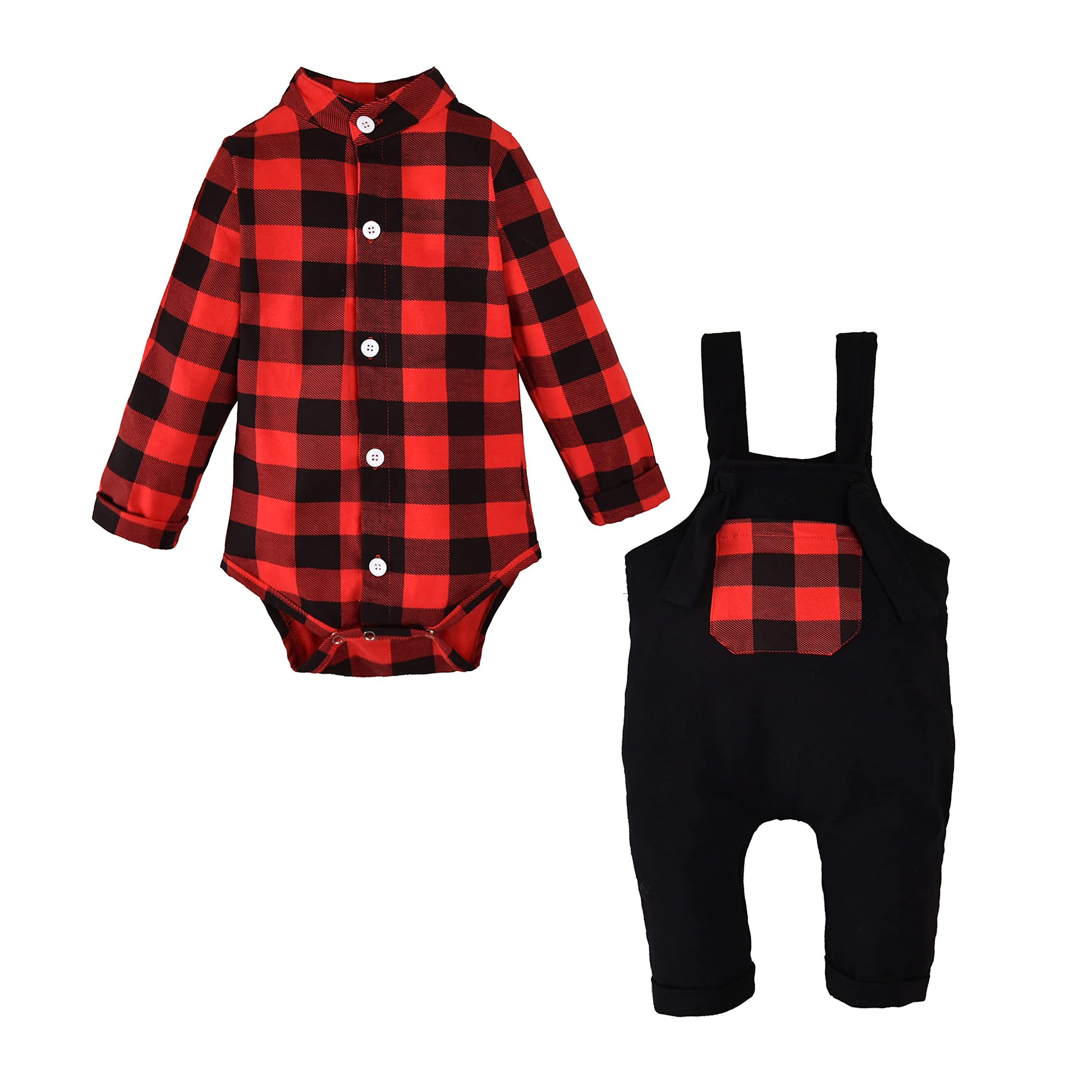 Unutiylo Baby Boys Girls Buffalo Plaid Overalls For Fall Winter, Toddler Christmas Clothes Babys Suspender Pants And Bodysuit Ro