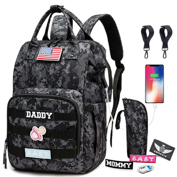 Qwreoia Camo Diaper Bag Backpack For Dad And Mom With Usb Charging Port Stroller Straps And Insulated Pocket,Army Military Trave