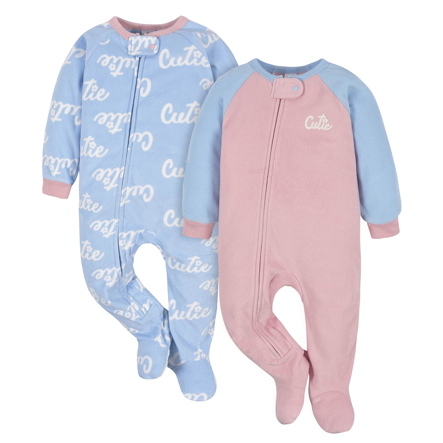 Gerber Baby Girls Toddler Loose Fit Flame Resistant Fleece Footed Pajamas 2-Pack Cutie Blue 4T