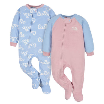 Gerber Baby Girls Toddler Loose Fit Flame Resistant Fleece Footed Pajamas 2-Pack Cutie Blue 4T