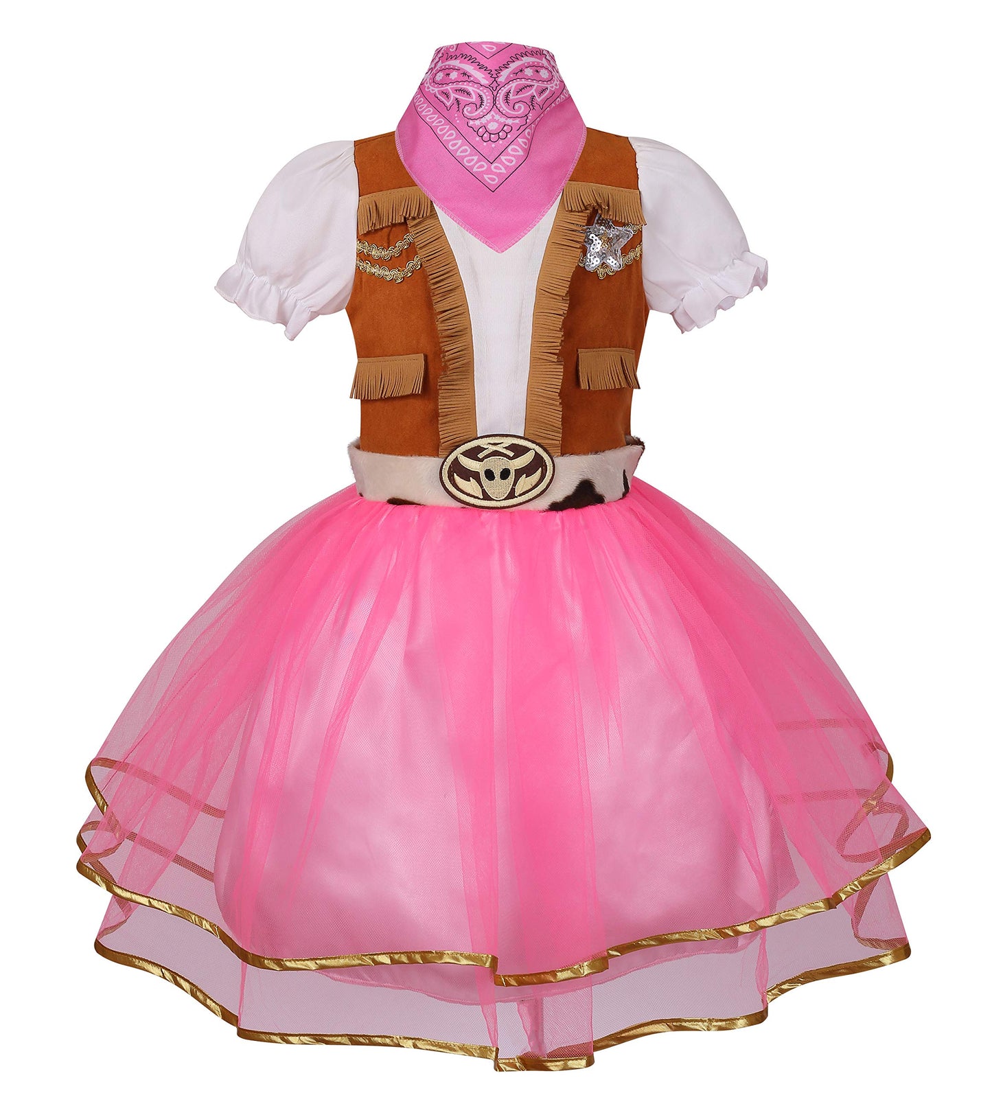 Yolsun Cowgirl Costume For Girls Western Cowgirl Outfit With Hat And Bandanna Halloween Theme Party And Role Play (7-8 Years, Pi