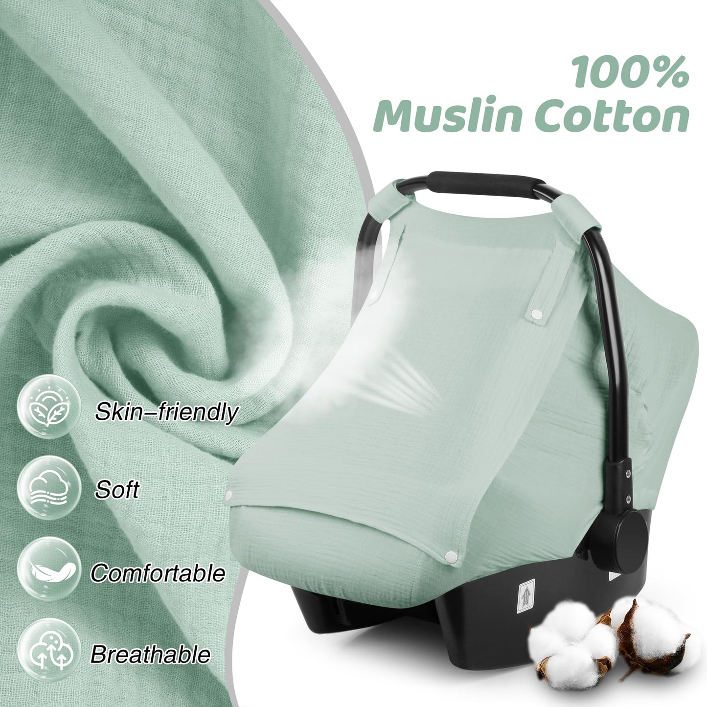 Muslin Car Seat Cover For Babies, Elstey Infant Carseat Canopy With Breathable Peep Window, Kick-Proof Baby Car Seat Covers For