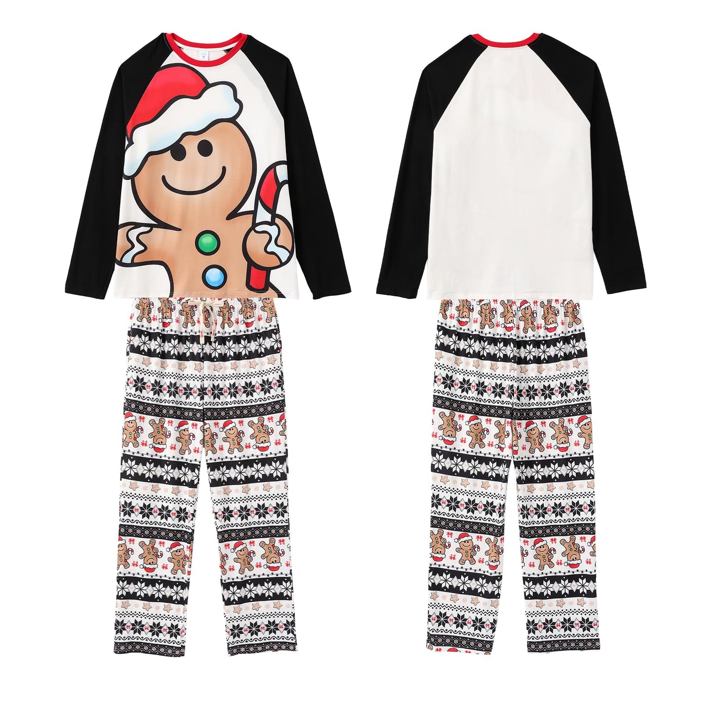 Iffei Matching Family Pajamas Sets Christmas Pj'S Gingerbread Print Top And Bottom Sleepwear Jammies With Pockets Black White 9-