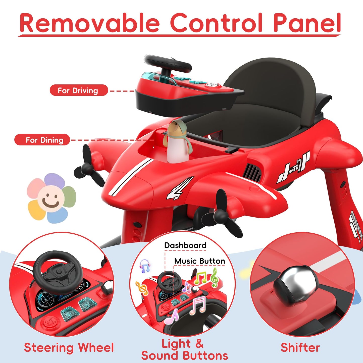 Betterhood 6-In-1 Foldable Baby Walker With Adjustable Height & Speed, Airplane-Themed Activity Push Walker With Music & Lights,