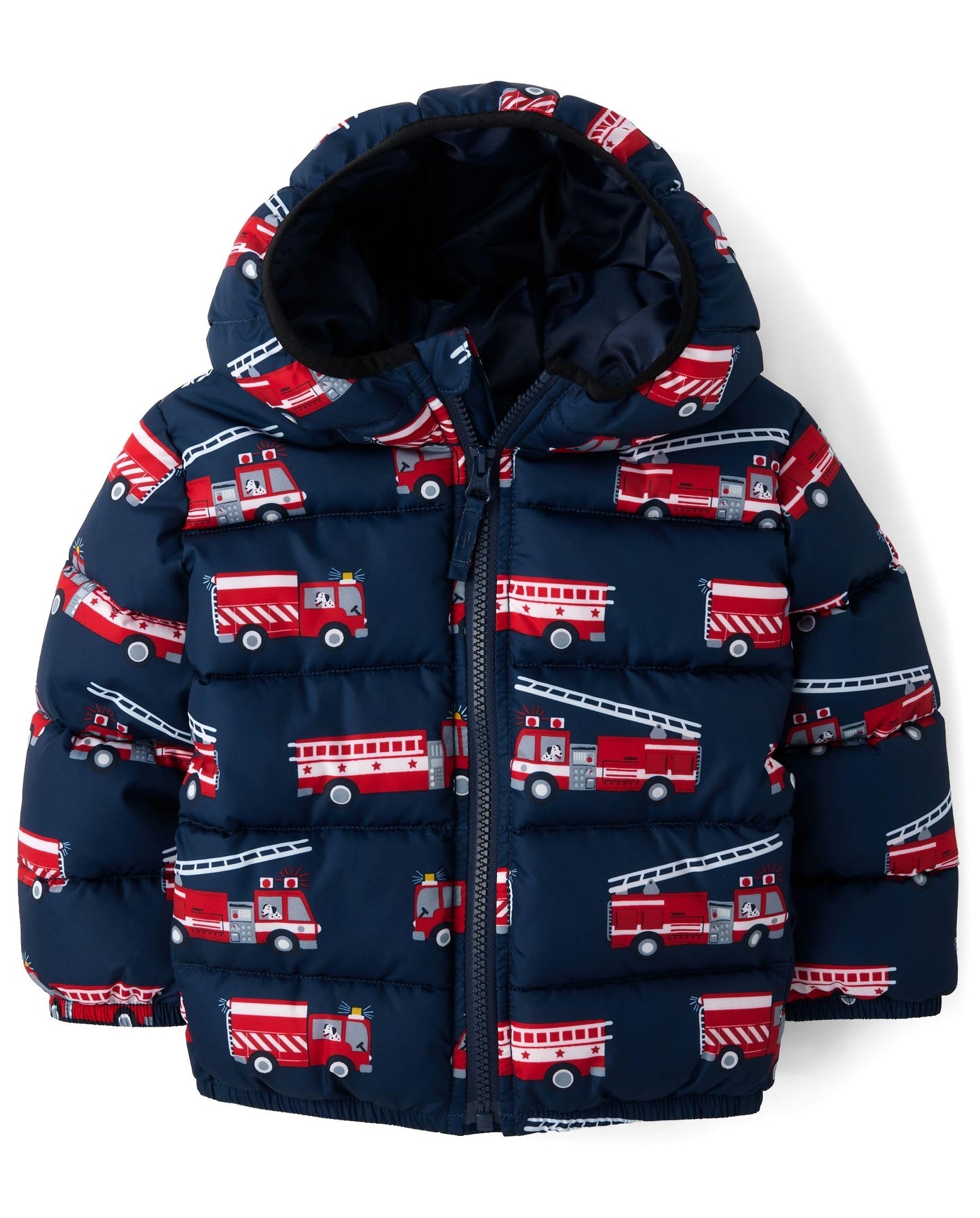 The Children'S Place Baby Boys' And Toddler Medium Weight Puffer Jacket, Wind, Water-Resistant, Blue Firetrucks