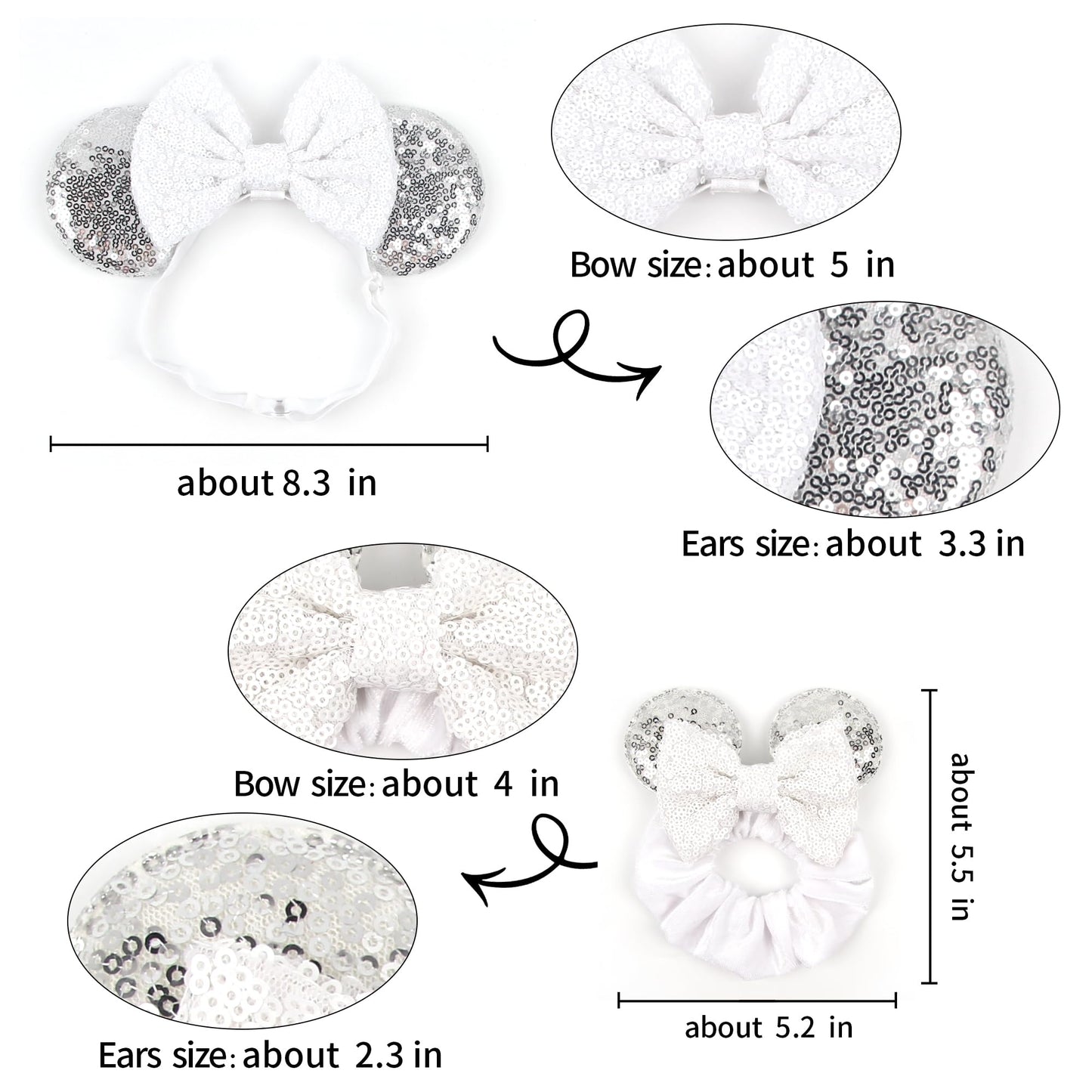 Bianbaistar Newborn Bows For Girls Toddler Hair Bows Elastic Adjustable Headband Mouse Ears Scrunchies Essencial Accessories For