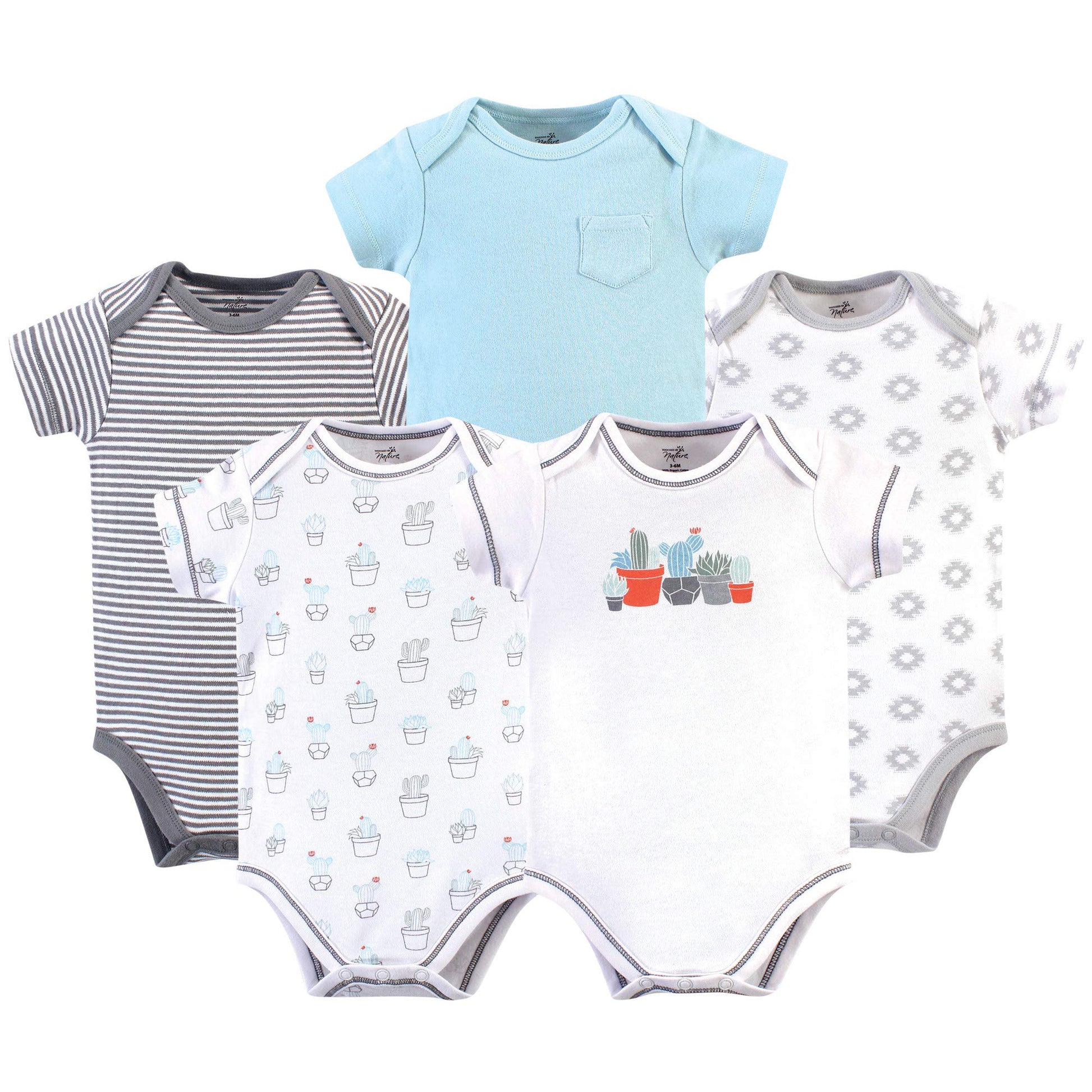 Touched By Nature Unisex Baby Organic Cotton Bodysuits, Cactus, 6-9 Months