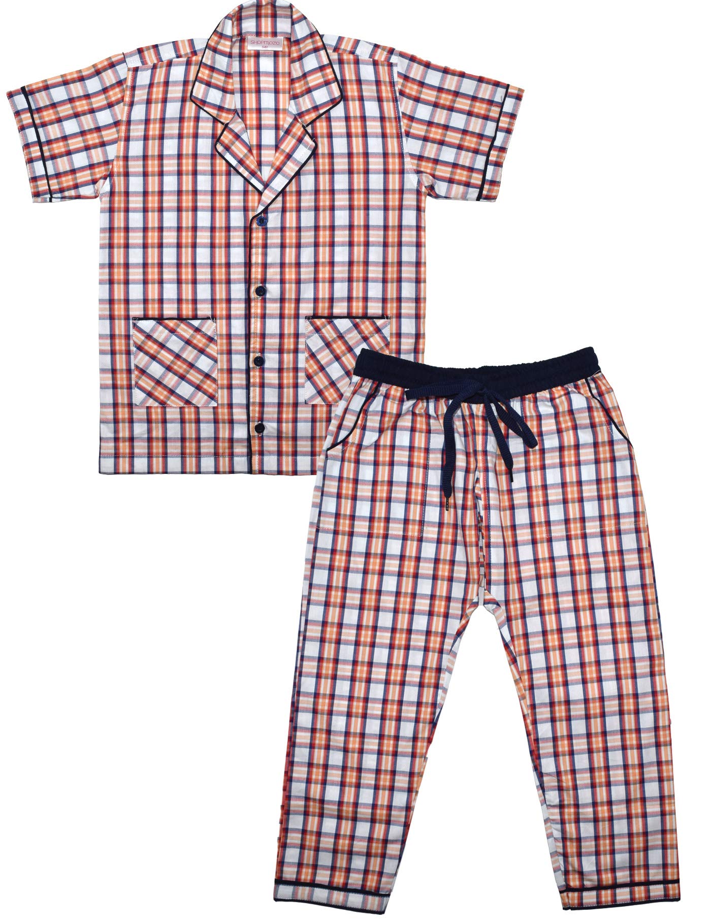 SHOPmOZO Unisex Pure Cotton Checkered Short Sleeve Night Suit for Boys and Girls Pyjama Top Sleep Suits Combo Set (SM00514UNISE