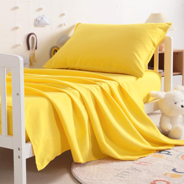Ntbay Toddler Sheet Set - 3-Piece Microfiber Crib Sheet Set - Flat Sheet, Fitted Sheet, Pillowcase - Solid Toddler Bedding, Yell