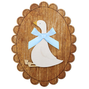Weysat Goose Nursery Decor Wooden Vintage One Silly Goose Wall Art with Real Bow, Funny Animal Duck Picture Wall Farmhouse Geese