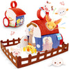 deAO Baby Toys 6-12 Months Soft Barn Toy Stuffed Farm Animal Playset with Rattle, Crinkle Paper Mirror for 6 Month Old Babies Se