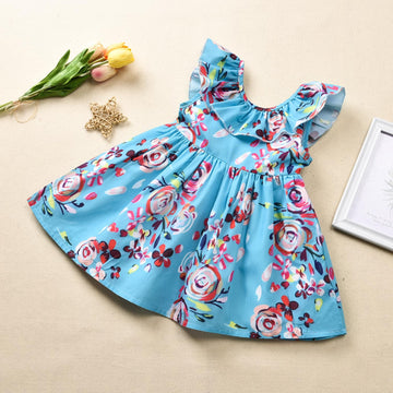 Fioukiay Toddler Baby Girls Floral Casual Dresses Clothes Holiday Beach Sundress Skirts Spring Overall Outfits(Blue&Floral,0-6Mo