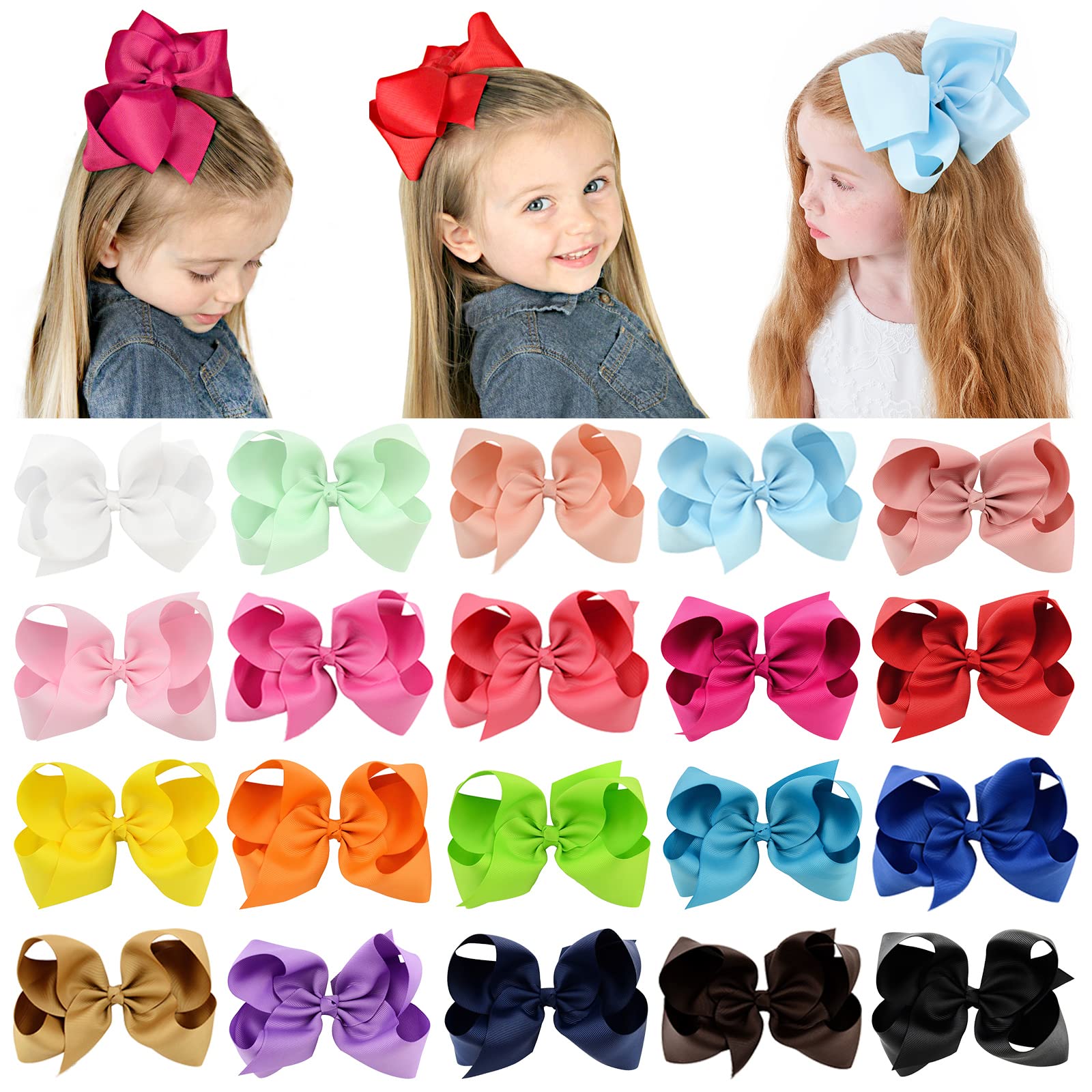 20Pcs Big 6 Inch Hair Bows For Girls Grosgrain Ribbon Toddler Hair Accessories With Alligator Clips For Toddlers Baby Girls Kids