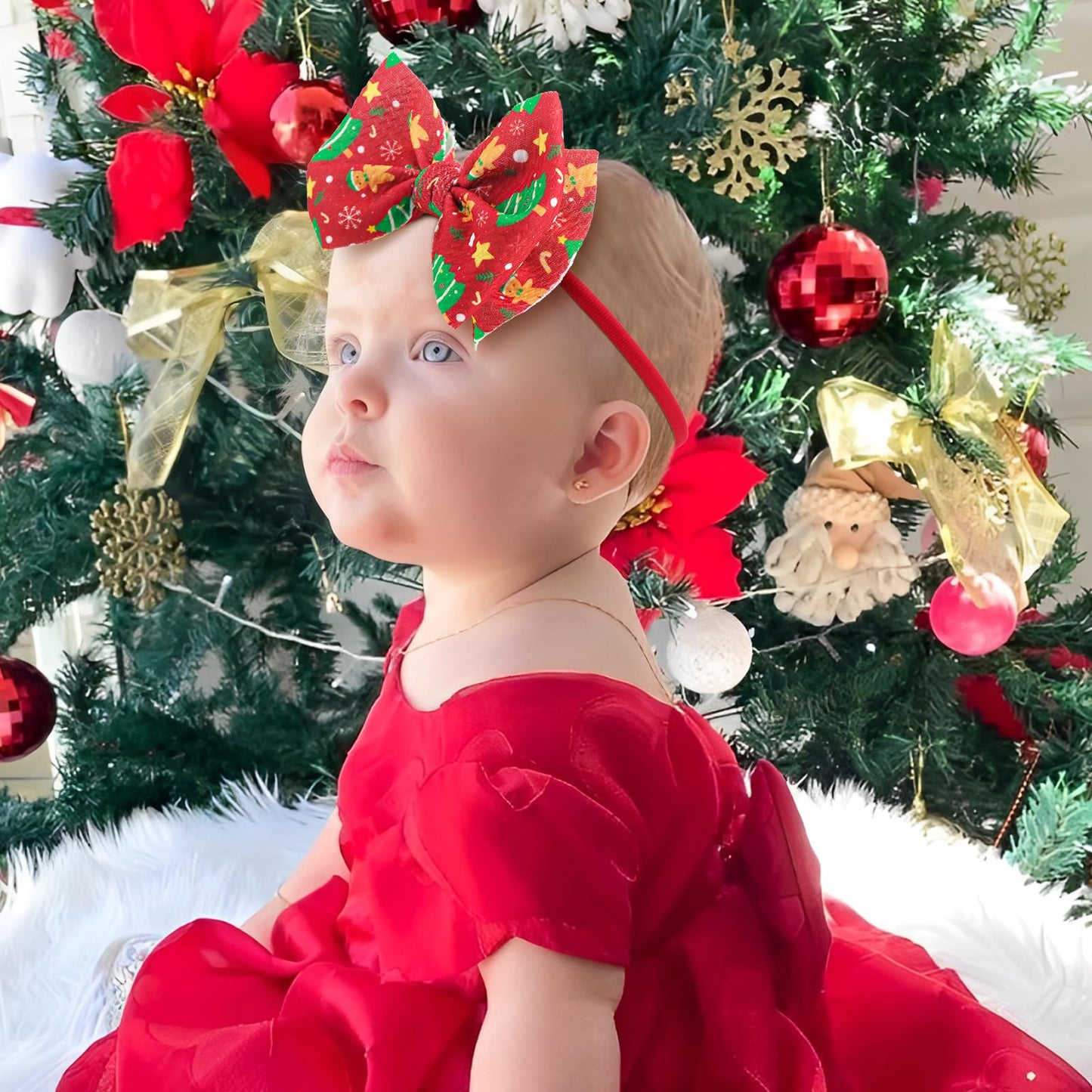 Yanjie Christmas Bows For Baby Girls Christmas Tree Candy Cane Headbands Gingerbread Toddler Newborn Bows Red Green White Christ