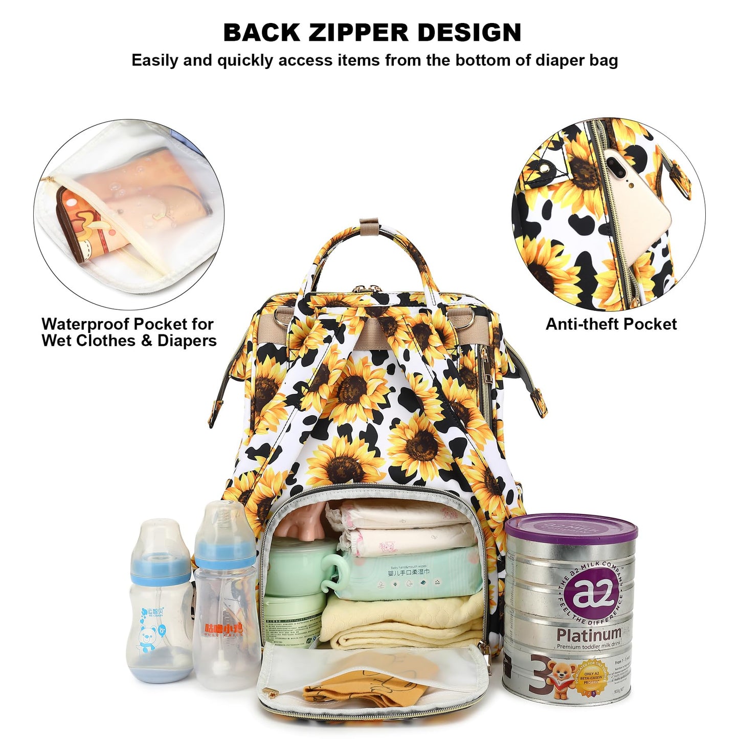 Cow Print Diaper Bag Backpack For Baby Girls Boys, Large Capacity Multifunction Waterproof Maternity Mom Nappy Bags With Strolle