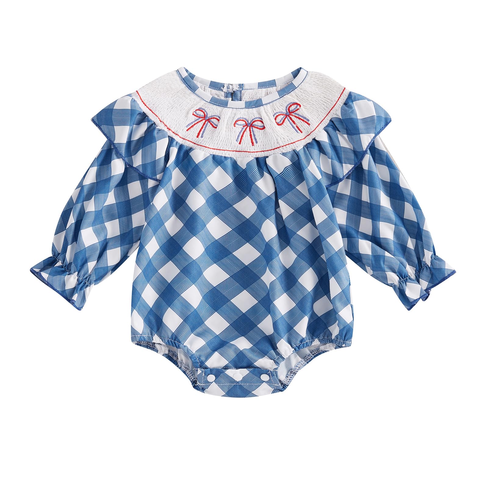 Ayalinggo Newborn Smocked Baby Girl Outfit Hearts Plaid Long Sleeve Bubble Romper Bodysuit Infant Cute Valentines Day Clothes (B