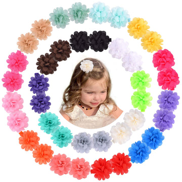 40Pcs 2Inch Chiffon Flower Hair Bows Clips For Girls Fully Lined Non Slip Toddler Hair Accessories For Baby Toddler Girls 20 Col