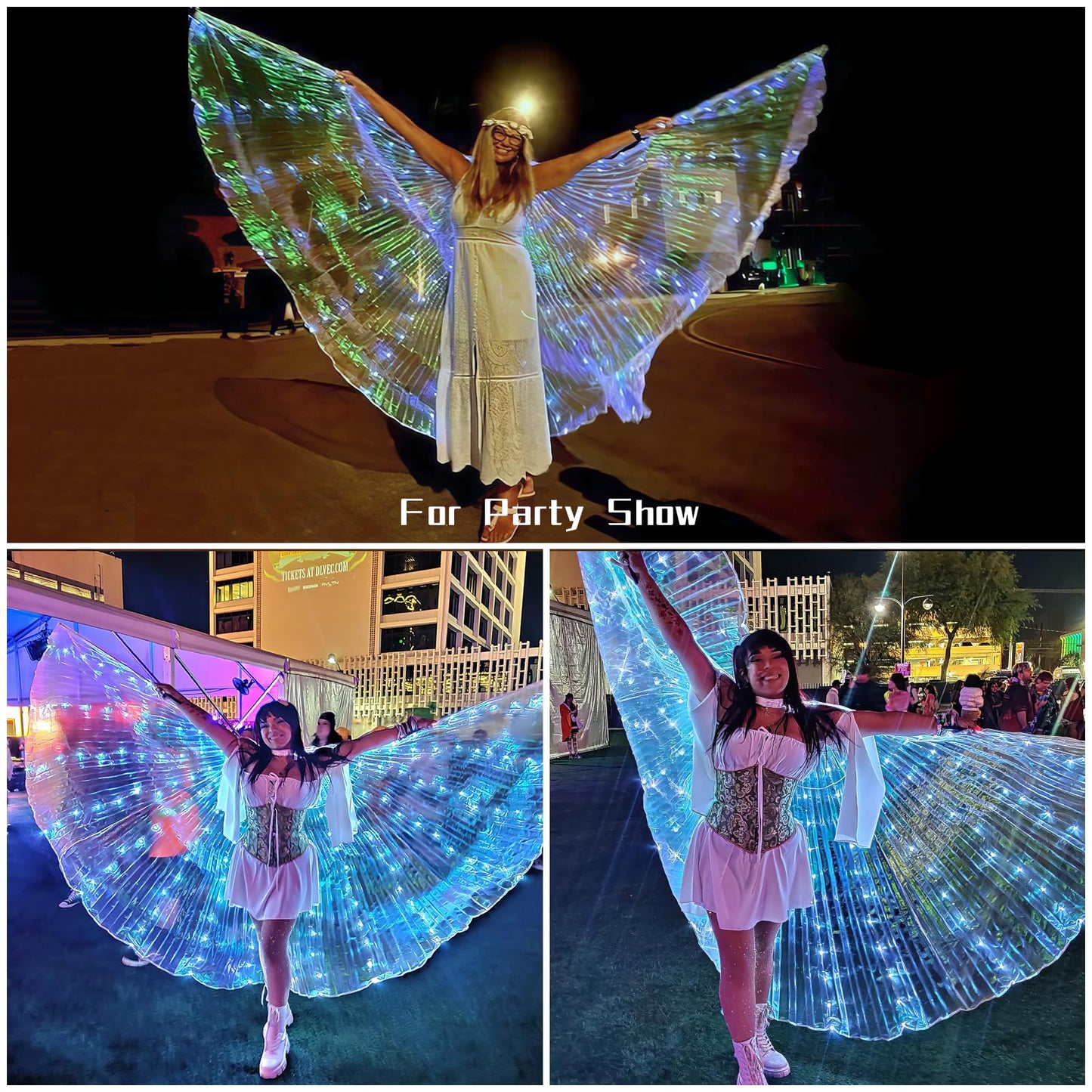 Zfbird Led Butterfly Wings Light Up Fairy Wings Luminous Butterfly Costumes For Halloween, Christmas And Belly Dance White