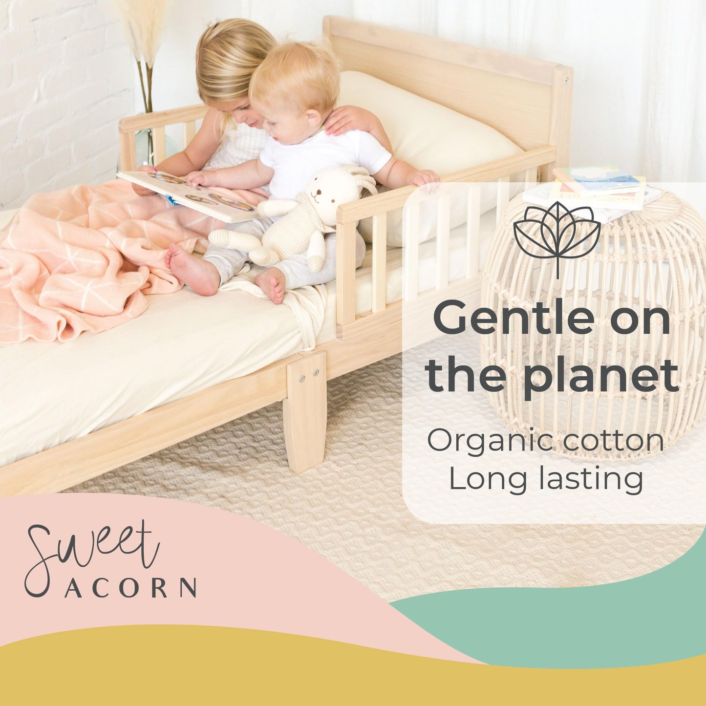 Sweet Acorn 3 Piece Toddler Bedding Sets - Organic Cotton Jersey Knit - Fits Convertible Cribs And Mattresses - 9' X 28' X 52'