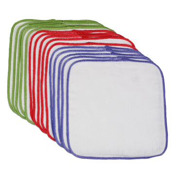 Osocozy Flannel Cloth Baby Wipes - Reusable & Washable Saves Money - White 100% Cotton - Soft And Durable - Colorful Stitching -