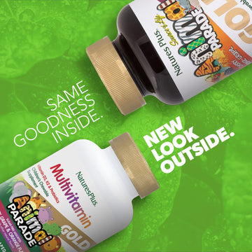 Natures Plus Animal Parade Gold Children'S Multivitamin - Assorted Cherry, Orange & Grape Flavors - 120 Chewable Animal-Shaped T