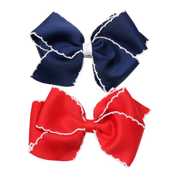 JCLIFE 5 Inch Girls Grosgrain Hair Bow, Alligator Clips Hair Barrettes, Moonstitch Edge Hair Bows (Red + Naive Blue)