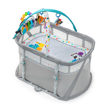 Baby Einstein Kick & Snooze 3-in-1 Foldable Playard, Bassinet and Musical Play Gym, Includes Fitted Sheet, 3-Step Easy Fold, Pia