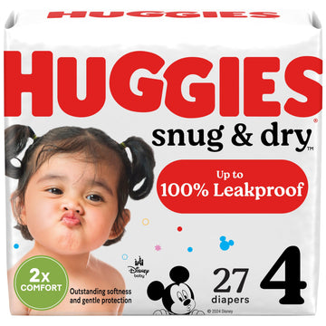 Huggies Size 4 Diapers, Snug & Dry Baby Diapers, Size 4 (22-37 Lbs), 27 Count, Packaging May Vary