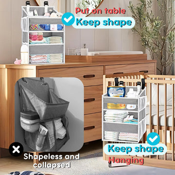 Hanging Diaper Organizer For Changing Table, Cribs, Car, Playard Or Wall & Nursery Organization - Durable 2-Tier Diaper Caddy Wi