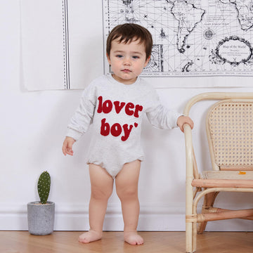 Ursobutegl Newborn Baby Boys Romper Sweatshirt Lover Boy Letter Embroidery Bodysuit Sweater Valentines Day Outfit Clothes (Gray,