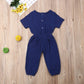 Mubineo Toddler Baby Girl Summer Fall Basic Plain Short Sleeve Cotton Linen Drawstring Romper Jumpsuit (Royal Blue, 18-24 Months