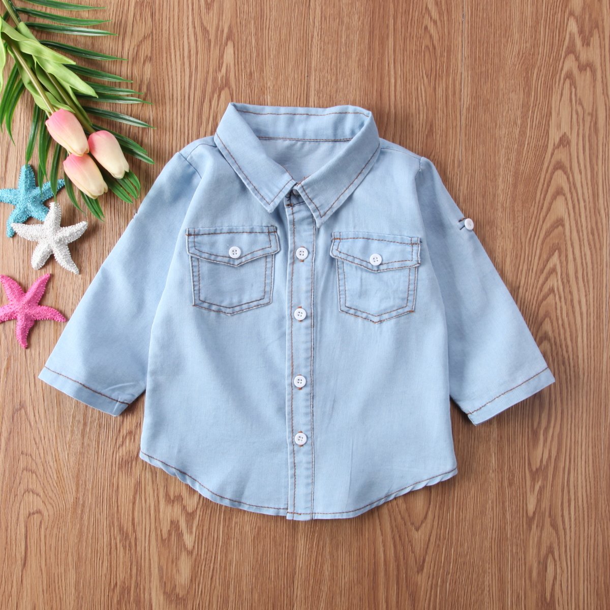 Honganda Fashion Kids Toddler Baby Boy Girl Adjustable Sleeve Denim Shirt Tops Blouse (Denim, 6-12 Months)