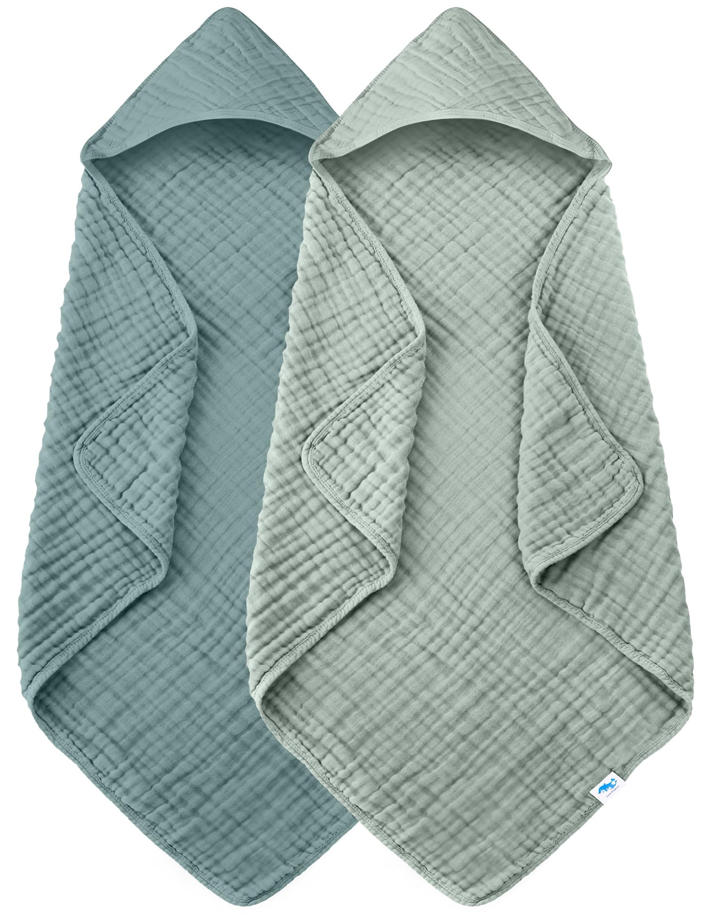 SWEET DOLPHIN Muslin Hooded Baby Bath Towels - 2 Pack 100% Cotton Towel for Babies, Infants, Toddlers - 32x32Inch - Highly Absor