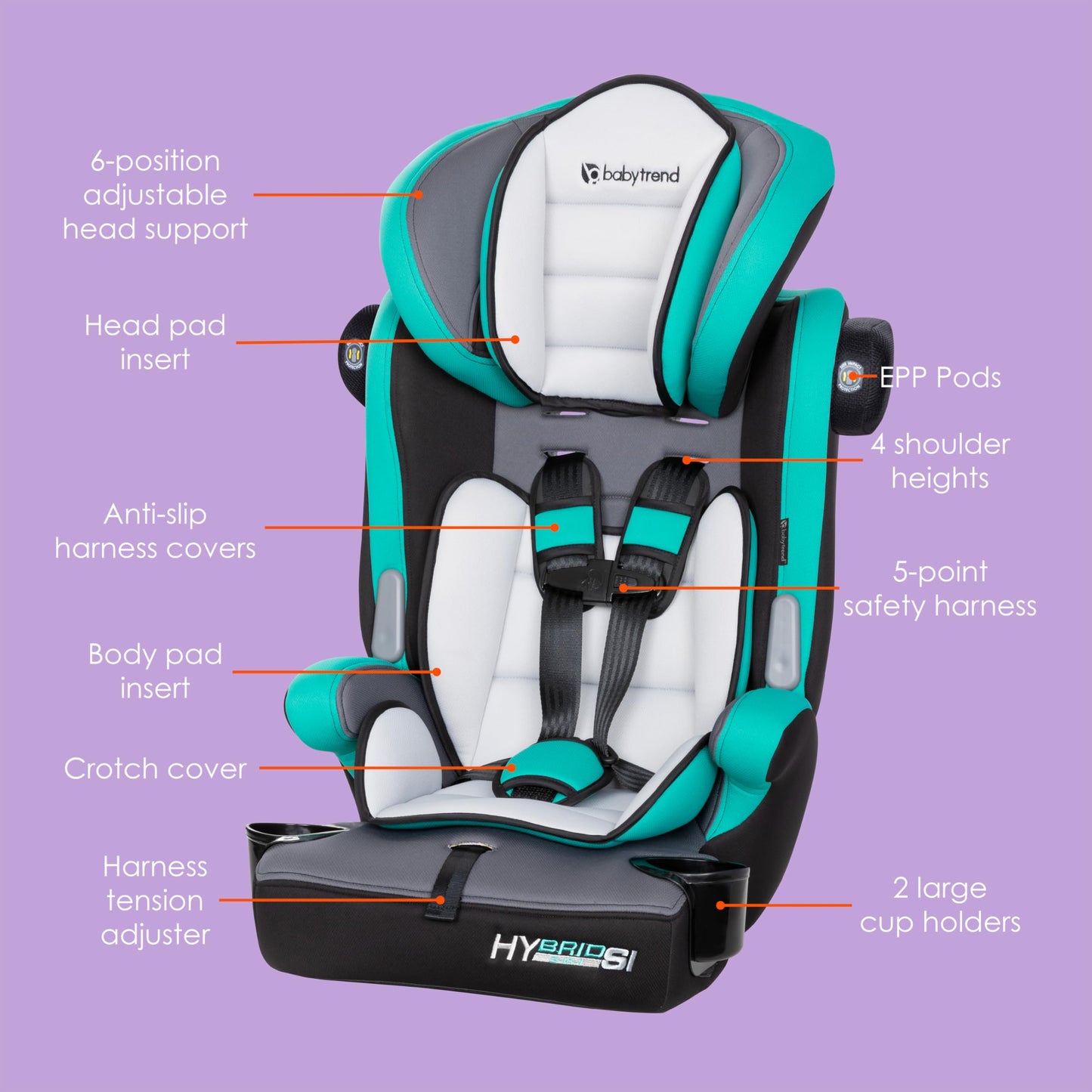 Baby Trend Hybrid Si 3-In-1 Combination Booster Car Seat With Side Impact Protection, Hoboken Teal