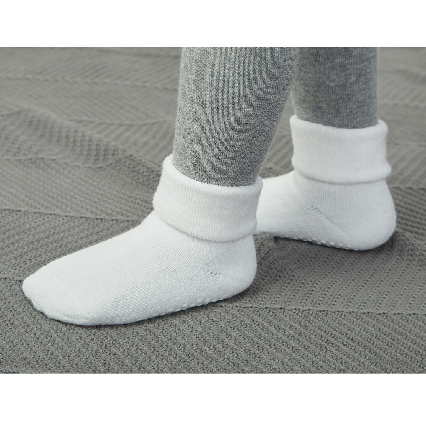 Vwu Baby Toddler Kids Ankle Crew Socks With Grips Unisex Warm Thick Cotton Winter Socks 0-3 Months, White