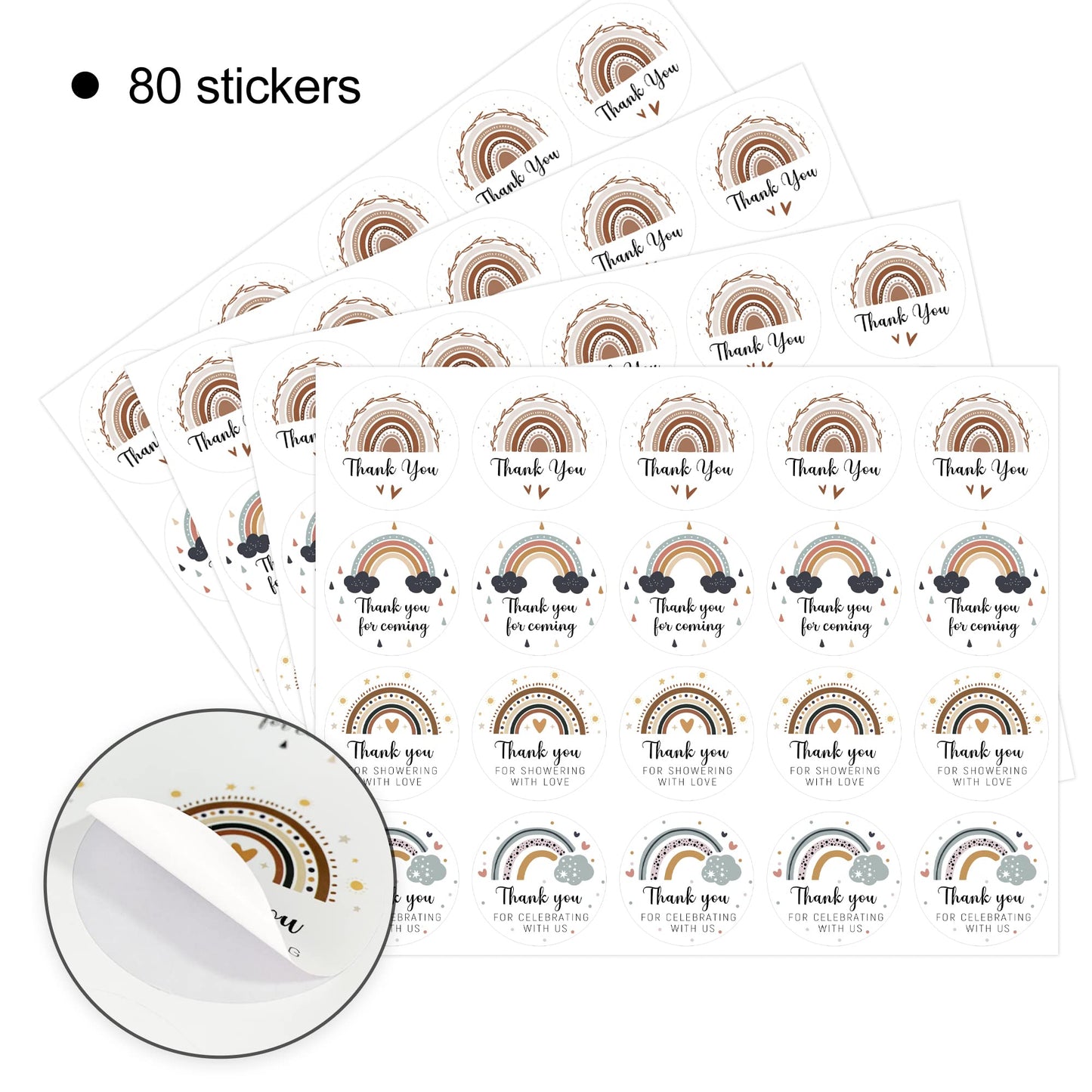 80 Baby Shower Thank You Stickers, Rainbow Birthday Party Favor Labels, Rainbow Themed Bridal Shower Wedding Favor Decorations