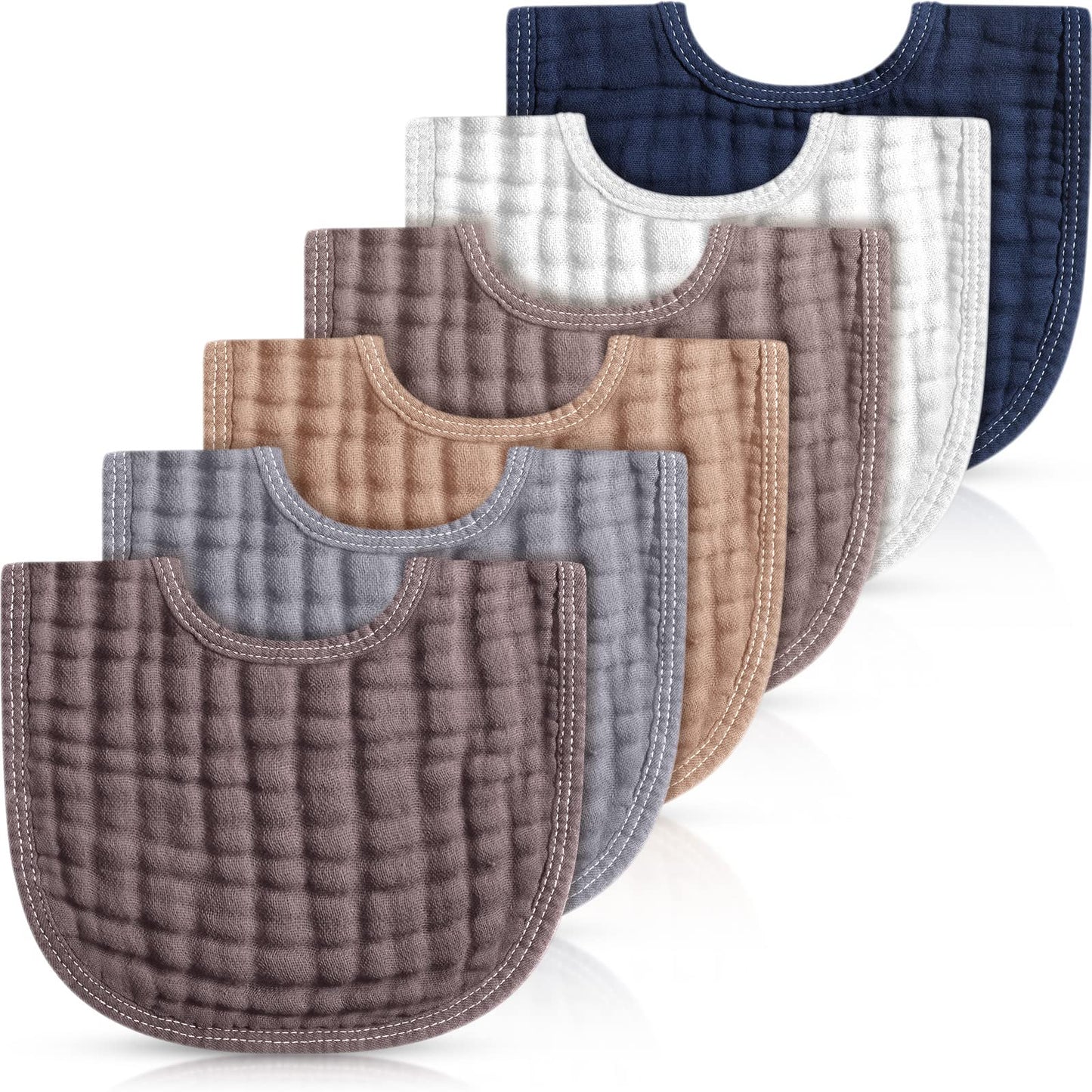 Frienda 6 Pcs Muslin Bibs Baby Burping Cloth Teething Bandana Bibs 6 Absorbent Layers For 6 Month+ Baby (Gray Series)