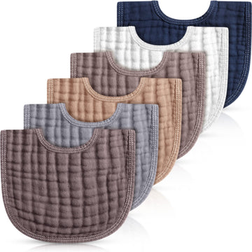 Frienda 6 Pcs Muslin Bibs Baby Burping Cloth Teething Bandana Bibs 6 Absorbent Layers For 6 Month+ Baby (Gray Series)